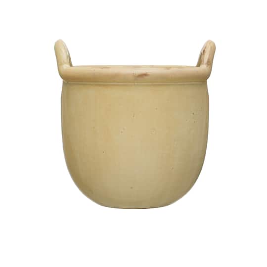 Tan Reactive Glaze Stoneware Urn with Handles